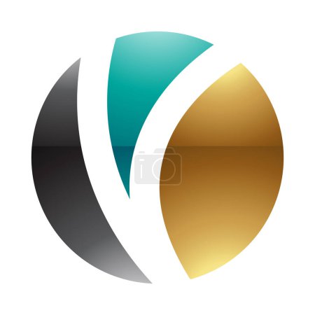 Ilustración de Persa verde y oro brillante letra O icono con una forma de V sobre un fondo blanco - Imagen libre de derechos