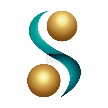 Ilustración de Persa verde y oro brillante letra S icono con esferas sobre un fondo blanco - Imagen libre de derechos