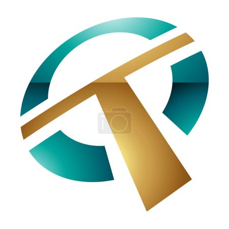 Ilustración de Persa verde y oro brillante letra redonda en forma de T icono sobre un fondo blanco - Imagen libre de derechos