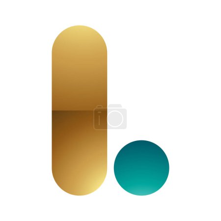 Ilustración de Persa verde y oro brillante redondeado letra L icono sobre un fondo blanco - Imagen libre de derechos