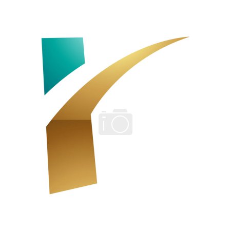 Illustration for Persian Green and Gold Glossy Spiky Shaped Letter R Icon on a White Background - Royalty Free Image