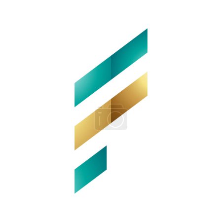 Ilustración de Persa verde y oro brillante letra F icono con rayas diagonales sobre un fondo blanco - Imagen libre de derechos