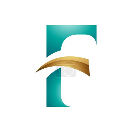 Ilustración de Persa verde y oro brillante letra F icono con puntiagudos consejos sobre un fondo blanco - Imagen libre de derechos