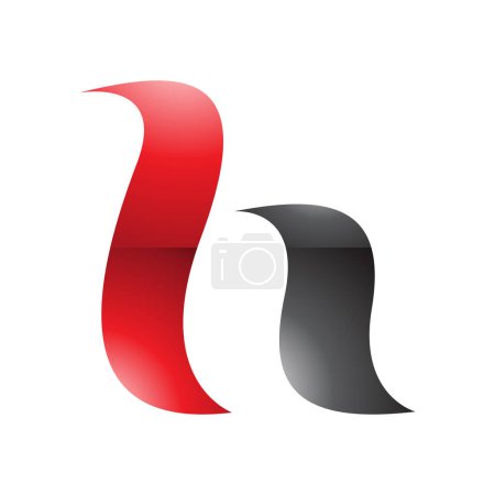 Illustration for Red and Black Glossy Calligraphic Letter H Icon on a White Background - Royalty Free Image