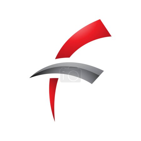 Ilustración de Icono de letra F brillante rojo y negro con líneas redondas puntiagudas sobre un fondo blanco - Imagen libre de derechos