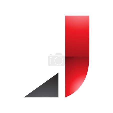 Illustration for Red and Black Glossy Letter J Icon with a Triangular Tip on a White Background - Royalty Free Image