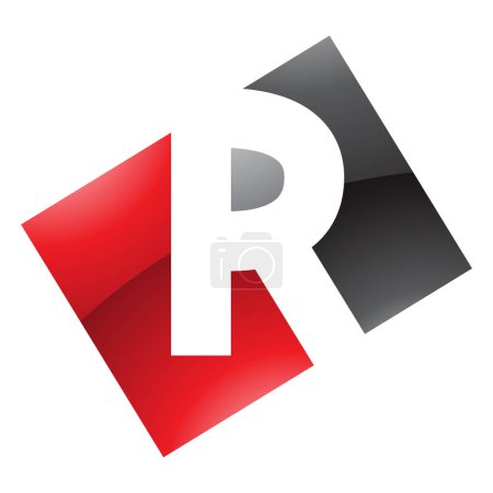 Téléchargez les illustrations : Rectangle brillant rouge et noir en forme de lettre R Icône sur fond blanc - en licence libre de droit