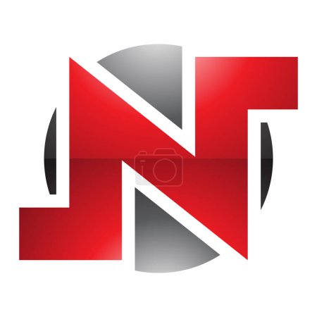 Illustration for Red and Black Glossy Round Bold Letter N Icon on a White Background - Royalty Free Image