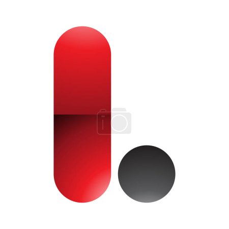 Téléchargez les illustrations : Icône L arrondie brillante rouge et noire sur fond blanc - en licence libre de droit