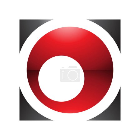 Illustration for Red and Black Glossy Square Letter O Icon on a White Background - Royalty Free Image