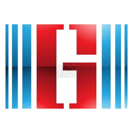 Illustration for Blue and Red Glossy Letter G Icon with Vertical Stripes on a White Background - Royalty Free Image
