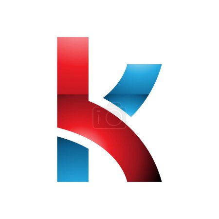 Illustration for Red and Blue Glossy Lowercase Letter K Icon with Overlapping Paths on a White Background - Royalty Free Image