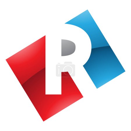 Téléchargez les illustrations : Rectangle brillant rouge et bleu en forme de lettre R Icône sur fond blanc - en licence libre de droit