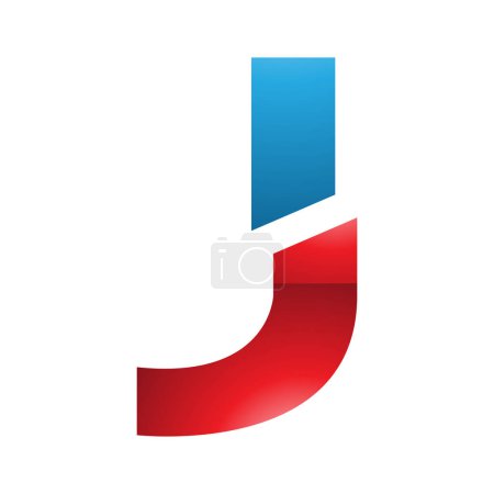 Illustration for Red and Blue Glossy Split Shaped Letter J Icon on a White Background - Royalty Free Image