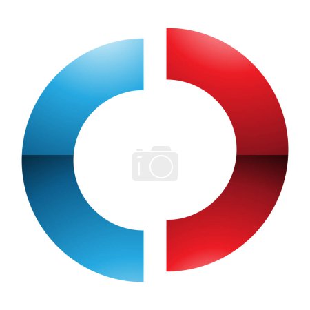 Illustration for Red and Blue Glossy Split Shaped Letter O Icon on a White Background - Royalty Free Image