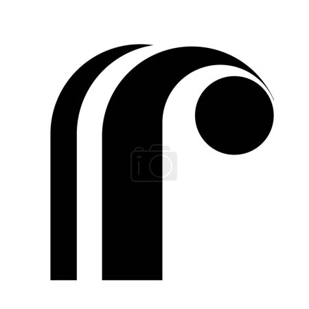 Illustration for Black Abstract Lowercase Striped Letter R Icon on a White Background - Royalty Free Image