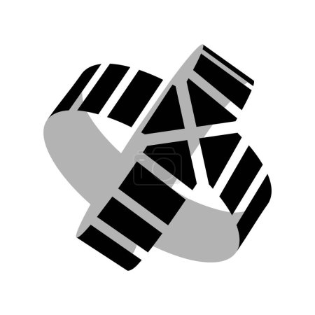 Ilustración de Icono redondo abstracto negro con formas de flecha superpuestas sobre un fondo blanco - Imagen libre de derechos