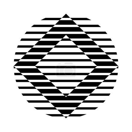Téléchargez les illustrations : Noir abstrait rayé diamant carré cercle en forme d'icône sur un fond blanc - en licence libre de droit