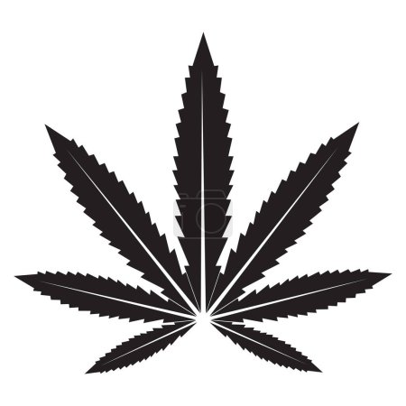 Illustration for Black Abstract Simplistic Cannabis Leaf Icon on a White Background - Royalty Free Image