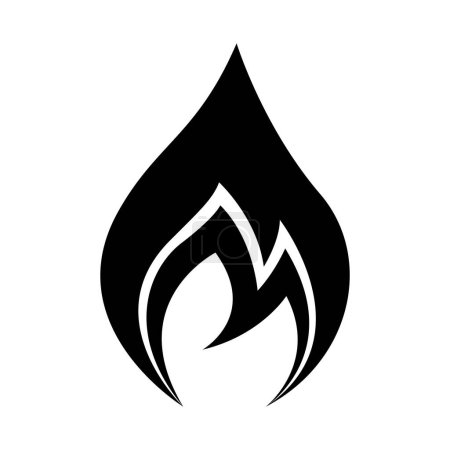 Téléchargez les illustrations : Icône de flamme de feu simpliste abstraite noire sur fond blanc - en licence libre de droit