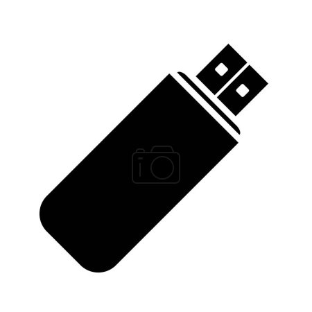 Téléchargez les illustrations : Icône abstraite noire de clé USB simpliste sur un fond blanc - en licence libre de droit
