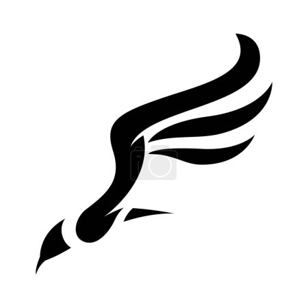 Téléchargez les illustrations : Icône colibri noir avec de longues ailes sur fond blanc - en licence libre de droit