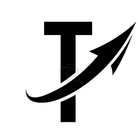 Illustration for Black Futuristic Letter T Icon with an Arrow on a White Background - Royalty Free Image