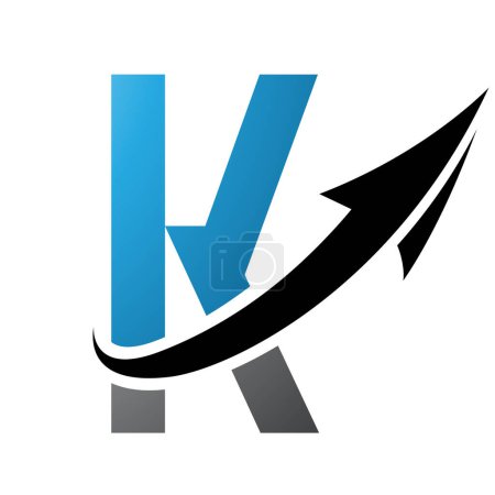 Illustration for Blue and Black Futuristic Letter K Icon with an Arrow on a White Background - Royalty Free Image
