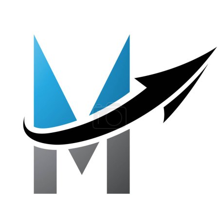 Illustration for Blue and Black Futuristic Letter M Icon with an Arrow on a White Background - Royalty Free Image