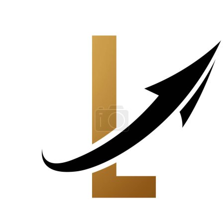 Illustration for Gold and Black Futuristic Letter L Icon with an Arrow on a White Background - Royalty Free Image
