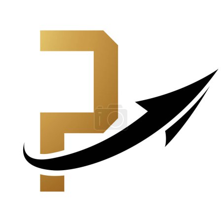 Illustration for Gold and Black Futuristic Letter P Icon with an Arrow on a White Background - Royalty Free Image