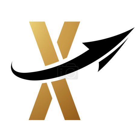 Illustration for Gold and Black Futuristic Letter X Icon with an Arrow on a White Background - Royalty Free Image