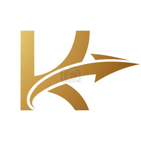 Ilustración de Letra mayúscula de oro K Icono con una flecha sobre un fondo blanco - Imagen libre de derechos