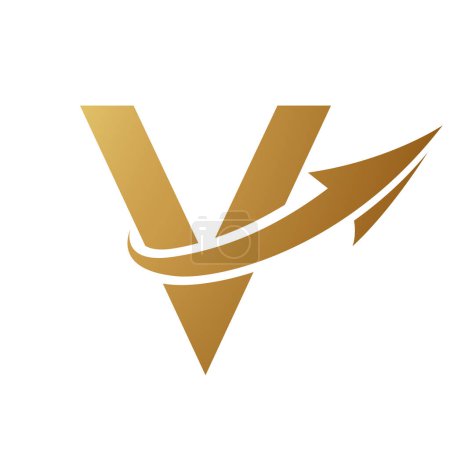 Ilustración de Oro mayúscula letra V icono con una flecha sobre un fondo blanco - Imagen libre de derechos