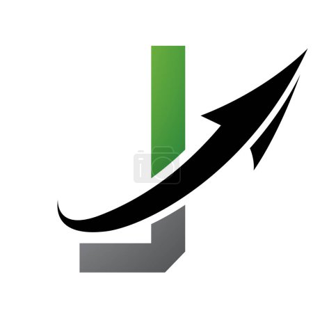 Illustration for Green and Black Futuristic Letter J Icon with an Arrow on a White Background - Royalty Free Image