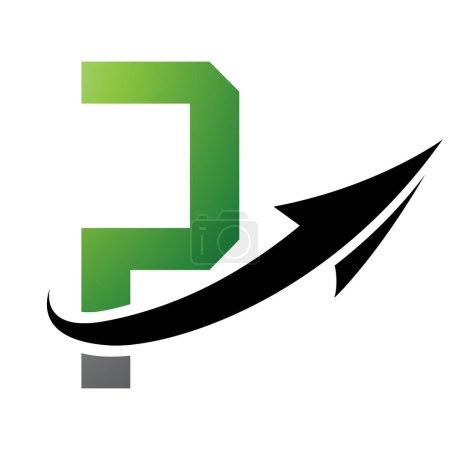 Téléchargez les illustrations : Icône P futuriste verte et noire avec une flèche sur fond blanc - en licence libre de droit