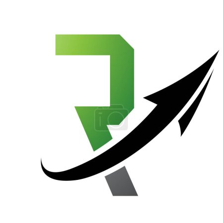Illustration for Green and Black Futuristic Letter R Icon with an Arrow on a White Background - Royalty Free Image