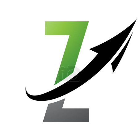 Illustration for Green and Black Futuristic Letter Z Icon with an Arrow on a White Background - Royalty Free Image