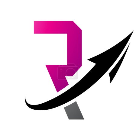 Illustration for Magenta and Black Futuristic Letter R Icon with an Arrow on a White Background - Royalty Free Image