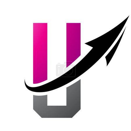 Illustration for Magenta and Black Futuristic Letter U Icon with an Arrow on a White Background - Royalty Free Image