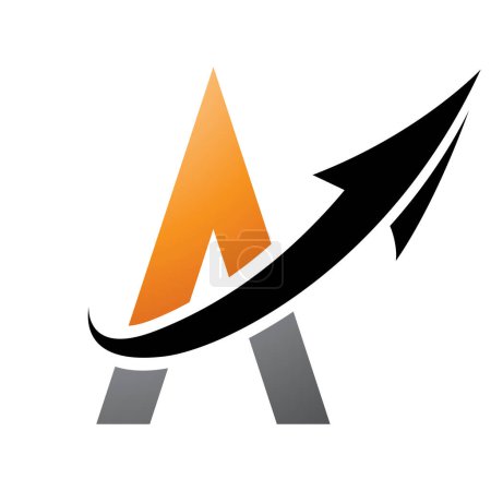 Illustration for Orange and Black Futuristic Letter A Icon with an Arrow on a White Background - Royalty Free Image