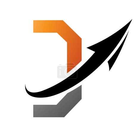 Illustration for Orange and Black Futuristic Letter D Icon with an Arrow on a White Background - Royalty Free Image