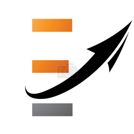 Illustration for Orange and Black Futuristic Letter E Icon with an Arrow on a White Background - Royalty Free Image