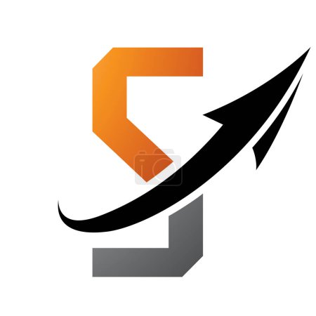 Ilustración de Icono de la letra S futurista naranja y negra con una flecha sobre un fondo blanco - Imagen libre de derechos