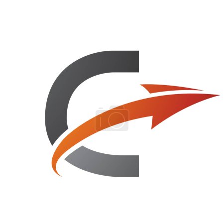 Ilustración de Icono de letra C mayúscula naranja y negra con una flecha sobre un fondo blanco - Imagen libre de derechos