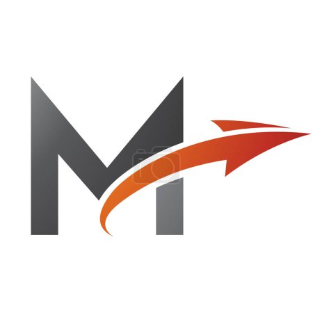 Téléchargez les illustrations : Lettre majuscule orange et noire Icône M avec une flèche sur fond blanc - en licence libre de droit
