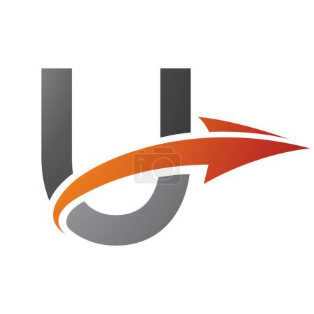 Ilustración de Letra U en mayúscula naranja y negra Icono con una flecha sobre un fondo blanco - Imagen libre de derechos