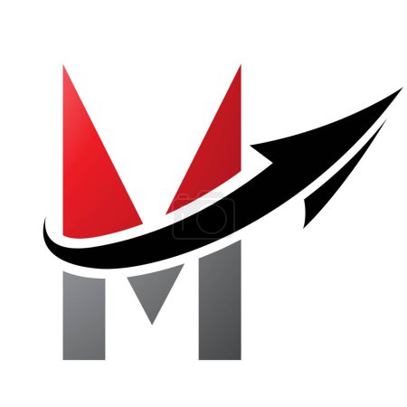 Illustration for Red and Black Futuristic Letter M Icon with an Arrow on a White Background - Royalty Free Image