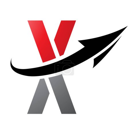Ilustración de Icono de la letra X futurista roja y negra con una flecha sobre un fondo blanco - Imagen libre de derechos