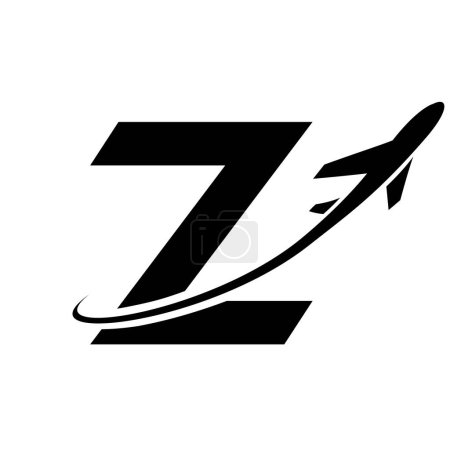 Ilustración de Black Lowercase Letter Z Icono con un avión sobre fondo blanco - Imagen libre de derechos